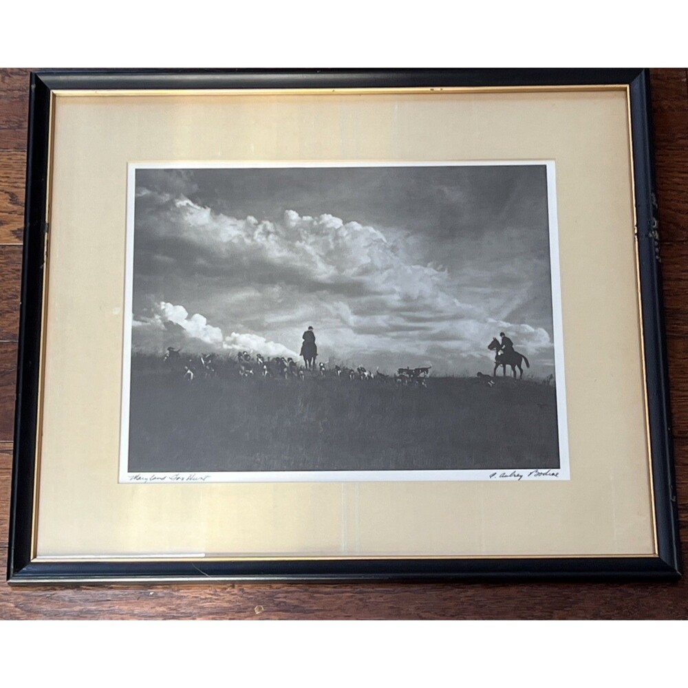 A. Aubrey Bodine Framed B&W Photograph Maryland Fox Hunt Signed Vintage Framed